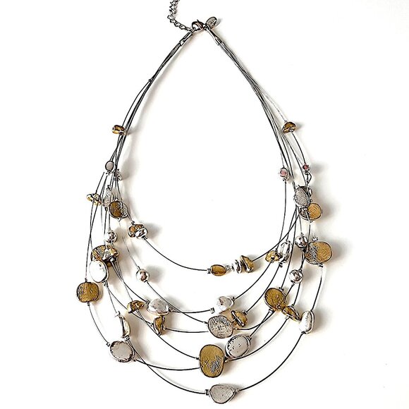Lia Sophia Skipping Stones multi-row short gold & silver bead necklace - Picture 1 of 8